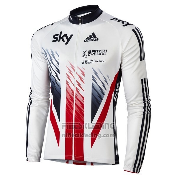 2016 Fietskleding Sky Kampioen Regno Unito Wit en Rood Lange Mouwen en Koersbroek